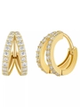 Pendientes dorados de doble fila de circonitas con detalle de cierre de plata S925 - 2682 Doble Fila Strass Dorado
