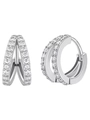 Pendientes de aro en plata S925 con doble fila de circonitas transparentes engastadas - 2682 Doble Fila Strass Plateado
