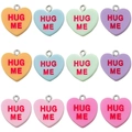 Set of 12 colorful resin heart charms with HUG ME lettering for DIY jewelry making - Hug Me Letter Theme