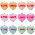 Set of 12 colorful resin heart LOVE charms with silver loops for DIY jewelry making - Love Letter Theme