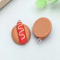 Detailed pair of resin hot dog and burger pendants with silver rings for DIY jewelry - Light Coffee Resin Hot Dog Bread (17082)