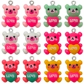 Set of 12 colorful resin bear charms with LOVE hearts and silver loops for DIY jewelry making - Assorted Mixed Colors (SN1517)