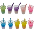 Set of 10 colorful miniature bubble tea charms with resin gradient and striped straws - Multicolor Mixed Milk Tea Cup Style (SN1541)