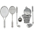 Antique silver sports charm set with golf, tennis, and badminton pendants for DIY jewelry - Sports Equipment Accessory Set
