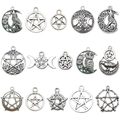 Set aus 15 antiken Silberlegierungsanhängern mit Mond-, Wolf- und Pentagramm-Designs - Gemischte Pentagramm Serie Stil (SN1553) / 15er Pack / Antiksilber