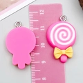 Pendentif sucette en résine rose avec nœud jaune et boucle pour bijoux DIY - Rose rouge
