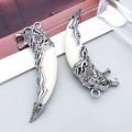 Tibetan silver wolf head tooth pendant for DIY ethnic necklaces and bracelets - Double Sided White Fierce Wolf Head Style