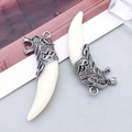 Silver wolf head pendant with ivory white crescent fang for DIY jewelry making - Double Sided White Small Fierce Wolf Head Style