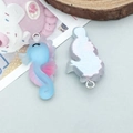 Resin seahorse charms in blue and iridescent purple for DIY jewelry making - Lake Blue Cartoon Seahorse (24656)