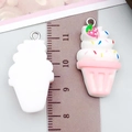 White and pink resin ice cream pendant with strawberry pattern for DIY jewelry making - Strawberry Ice Cream (19712)