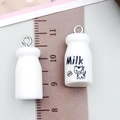 Resin milk bottle charms with cartoon cow patterns and metal hooks for DIY jewelry - 3D Milk Bottle (23951)
