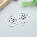 Silberne Pentagramm-Hohl-Rundanhänger für DIY-Halsketten und Armband-Schmuckherstellung - Runder Hohler Pentagramm Stil (6931) / 1 Stück (20x25mm) / Antiksilber