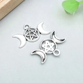 Antiksilberne Wicca Dreifachmond und Pentagramm Anhänger für DIY Schmuckherstellung - 1 Stück (13x22mm)