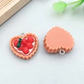 Heart-shaped strawberry resin cake charm with silver metal loop for DIY jewelry - Light Coffee Resin Heart Strawberry Cream Cake (17084)
