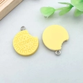 Yellow round biscuit resin pendant with BISCUITS engraving and silver metal ring - Yellow Resin Letter Biscuit Sandwich Cookie (23821)