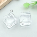 Pair of realistic clear resin ice cube pendants with silver rings for jewelry making - Large Transparent White Resin Ice Cube (24109)