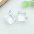 Clear resin ice cube pendant with silver metal loop for DIY jewelry making and crafts - Small Transparent White Resin Ice Cube (24110)