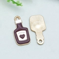 Dark red wine bottle enamel pendant charms with gold ring for DIY jewelry making - Enamel Wine Bottle (13527)