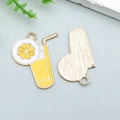 Enamel summer drink charm in yellow juice design with lemon slice for DIY jewelry - Rectangular Lemonade Drink (14969)