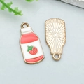 Cute pink strawberry milk bottle alloy charm pendant with colorful enamel for DIY jewelry - Strawberry Milk Bottle (14970)