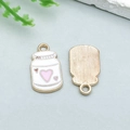 Pink heart enamel bottle charm in gold-plated zinc alloy for DIY jewelry - Baby Bottle (17708)