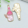 Pink gradient wine bottle charms with heart pattern and gold back for DIY jewelry - Cowboy Heart Wine Bottle (19727)