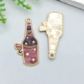 Dark red enamel wine bottle charms with star and heart details for DIY jewelry - Cowboy Heart Wine Bottle (19737)