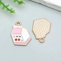 Pink cherry milk carton alloy enamel charm with golden textured back for DIY jewelry - Valentine Heart Cherry Milk (21118)