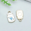 Enamel alloy heart charm with white jar design and golden sunburst pattern back - Baby Heart Bottle (22965)