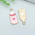 Pink and gold baby bottle charm with red heart detail for DIY jewelry making - Baby Heart Bottle with Pacifier (22966)