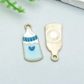Blue and white enamel baby bottle alloy charms with heart pattern and golden back finish - Baby Heart Bottle with Pacifier (22967)