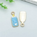 Blue baby bottle alloy enamel charm with heart detail for DIY jewelry making - Scale Ruler Heart Feeding Bottle (22985)