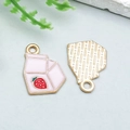 Pink strawberry milk carton enamel pendant for DIY bracelet and necklace jewelry making - Strawberry Milkshake Carton (24700)