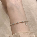 Beaded silver bracelet with blue jade stones and a square auspicious charm on wrist - Model 1273 Carved Jade (5244723818296)