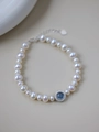Elegante pulsera de perlas con centro circular de aguamarina e incrustaciones de circonio - Estilo Ajustable (16+3)