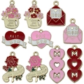 Pink heart and carnation enamel charms for Mother's Day DIY jewelry making - Mixed Enamel Mother's Day Series (SN1205)