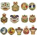 Colorful enameled Chinese traditional charms with lions, rabbits and God of Wealth motifs - Mixed Lucky Lion Series Set (SN1196)