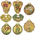 Pendentifs traditionnels chinois en émail motif lotus pour création de bijoux DIY - Série Antique Émail - Mélange de 5 Styles