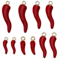 Red enamel chili pepper alloy charms for DIY jewelry making sets on white background - 10 Pcs Mixed Series (SN1362)
