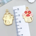Pink heart watering can charm with Love you Mom engraving for Mother's Day DIY jewelry - KC Gold Red Enamel Flower / 25*17mm