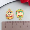 Pair of colorful enamel rabbit pendants with traditional Chinese attire and 2cm size scale - Red Enamel Fortune God with Sword (18471)