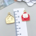 Mother's Day red alloy envelope pendant with 'I Love U Mom' text shown with scale - KC Gold Red Enamel Envelope / 20*15mm