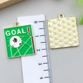 Green enamel sport soccer charm with GOAL text and gold textured metal back for DIY jewelry - Green Enamel Soccer - Square GOAL (22947) / 25x21mm