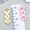 Pink enamel MOM heart pendant charm in gold alloy for Mother's Day DIY jewelry making - KC Gold Pink Enamel Hollow Heart / 28*12mm