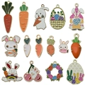 Colorful Easter enamel bunny and carrot charms set for DIY jewelry making accessories - Mixed 15pcs Enamel Bunny Carrot Series (SN1223)