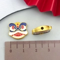 Colorful enamel Chinese lion dance charm bead for DIY jewelry making with ruler scale - Blue and White Enamel Lucky Lion (22661)