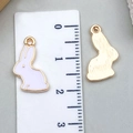 Detailed front and back view of bunny moon pendant with scale ruler measurement - 10*17mm / White Enamel Rabbit (9945)