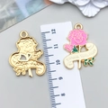 Pink carnation flower pendant with THANK YOU MOM ribbon scroll for DIY jewelry - KC Gold Pink Enamel Carnation / 30*23mm