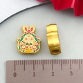 Golden rabbit zodiac pendant with fortune character in colorful enamel finish - Red and Green Enamel Rabbit Lord (22692)