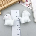 Macro detail of a 2.5cm flocked white dog pendant with silver ring for DIY jewelry making - 29*25mm / White Alpaca